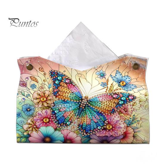 Handmade Gem Painting Set DIY Faux Diamond Art Tissue Box, Leather Desktop Holiday Gift for Craft Lovers Holder Pouch, 5D Rhinestone Embroidery