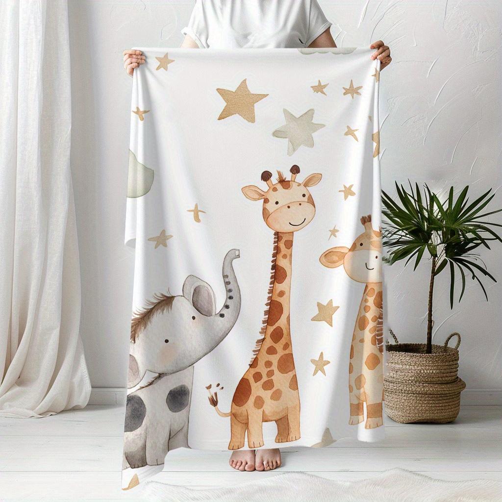 Lovely Animal Flannel Blanket Elephant Giraffe Printed for Kids Bedroom Decoration Warm Soft Comfertable Blanket for Sofa Chair