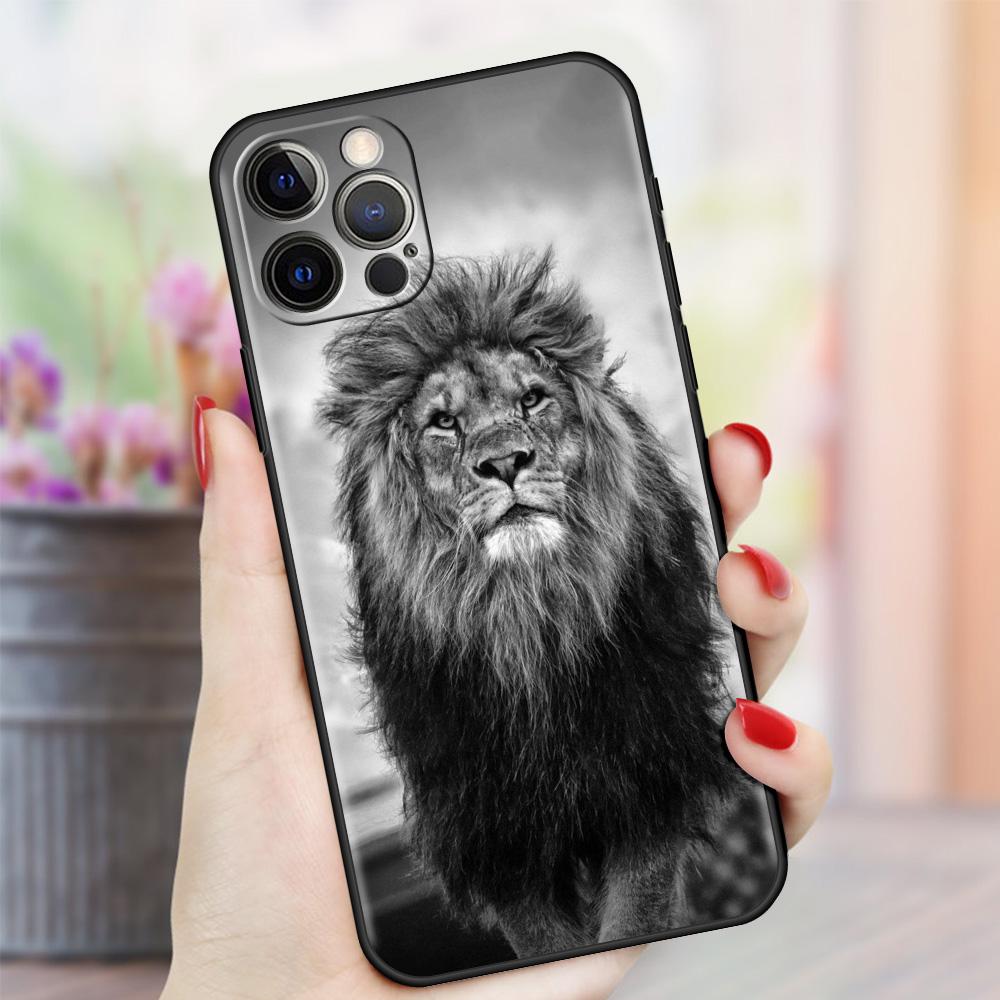 Case For Apple iPhone 13 11 Pro Max 12 Mini XR 7 8 Plus SE 2020 X XS 6 6S 5 5S Black Soft Silicone Cover Big Cat Animal Lion Sac