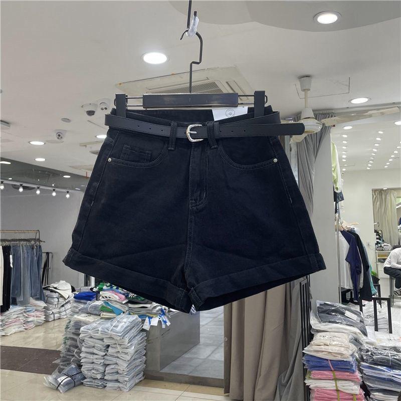 2025 Women's High-Waisted Denim Shorts: Casual, Slimming, Loose Fit, Cuffed Wide-Leg
