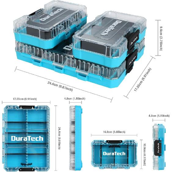 

DuraTech Органайзер для мелких деталей, 3 шт., 14 отделений, съемные перегородки, портативный ящик-органайзер для инструментов и крепежа с прозрачной пластиковой крышкой,