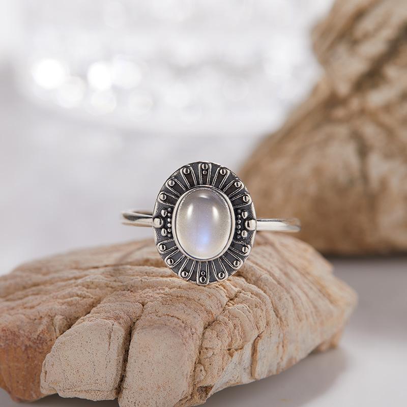 Palace Retro Thai Silver S925 Sterling Silver Ring, Natural Gemstone Index Finger Ring, Male And Female Couples Can'T Lose Color
