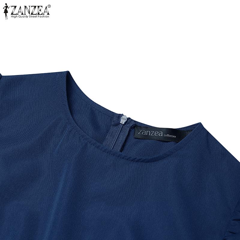 ZANZEA Women Casual Round Neck Summer Puff Half Sleeve Dress