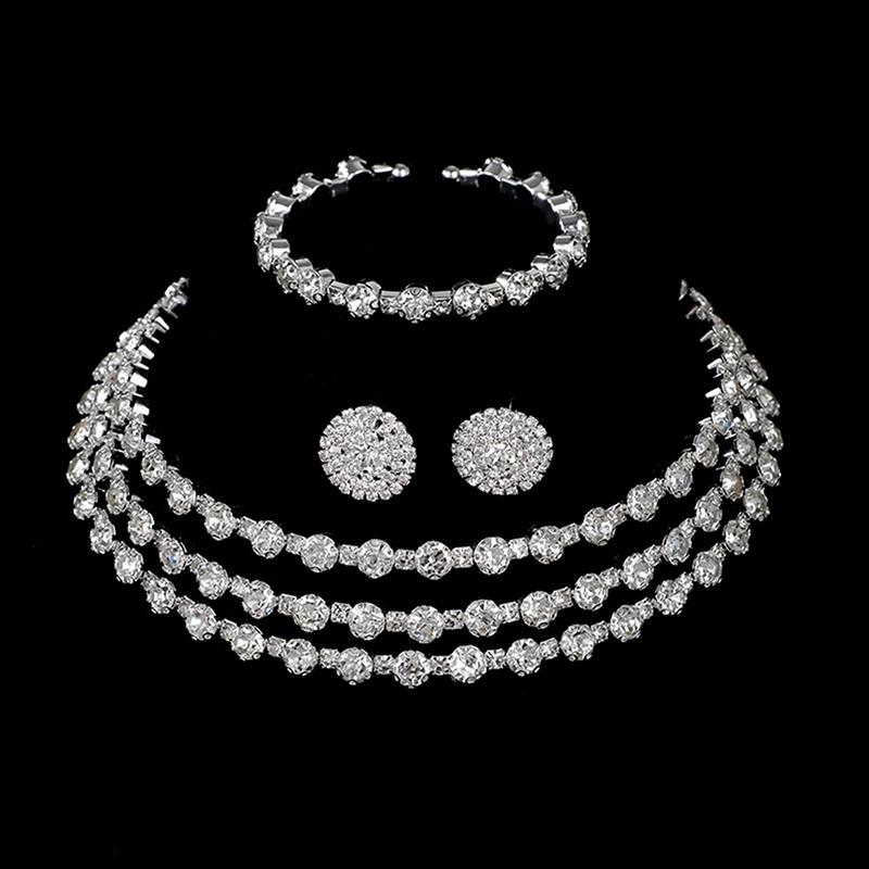 Set de Joyería de 3 Piezas para Mujer con Collares Multicapa, Pendientes y Pulseras, Accesorios para Bodas y Fiestas