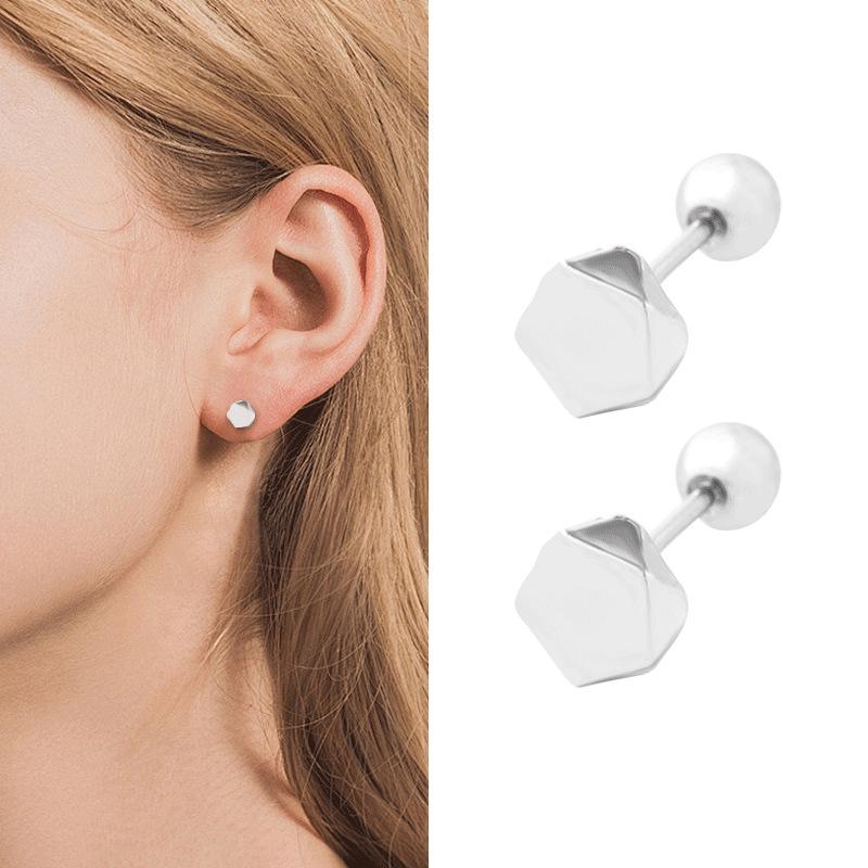 Sterling Silver Hexagonal Stud Earrings: Unisex Cartilage and Ear Jewelry