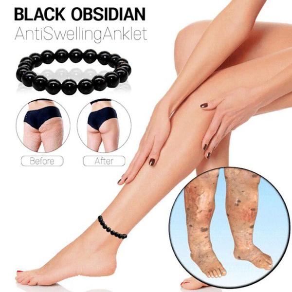 Bracciale in pietra di ossidiana nera naturale che promuove la circolazione sanguigna Rilassa il sollievo dall'ansia Braccialetti per la perdita di peso sani Donna Uomo