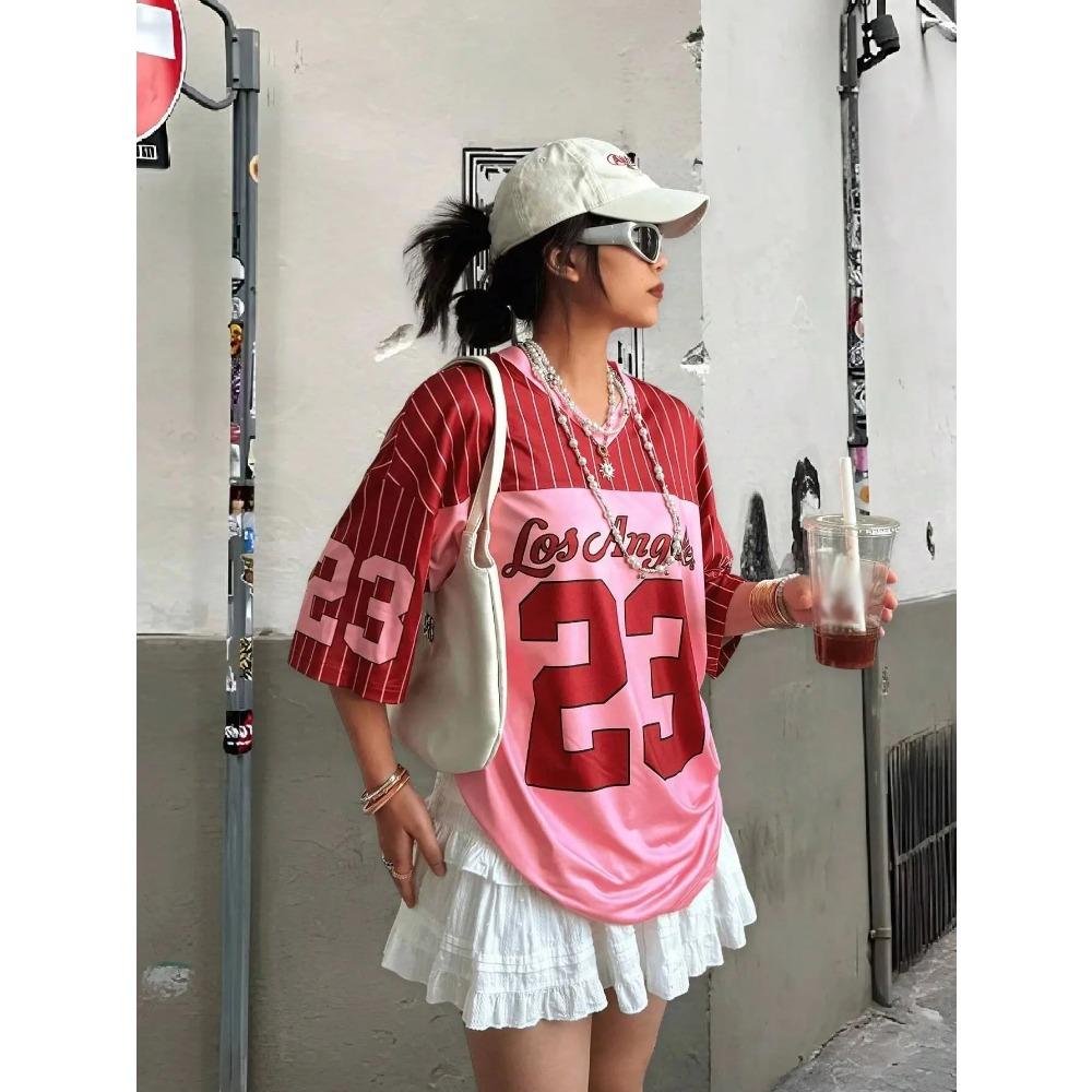 Summer New V-neck T-shirt Men's and Women's Casual Sports Style 23 Digital Printed Fashion V-neck T-shirt Short-sleeved Top