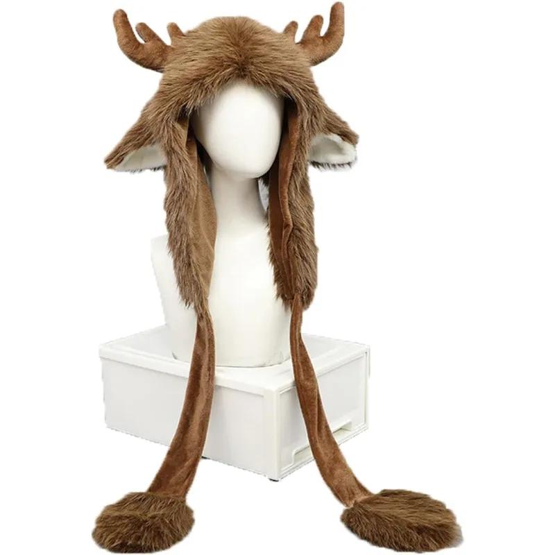 Outdoor Winter Christmas Hat Plush Elk Pullover Hat Warm Windproof Thunder Hat Ear Protection Cute Bomber Cap Autumn Winter Cap