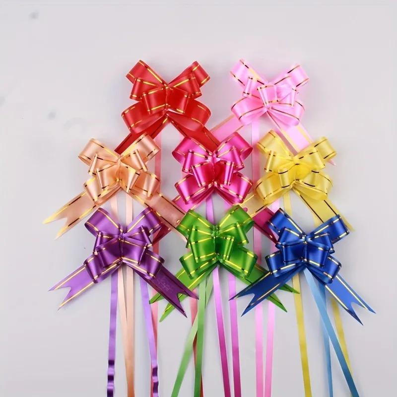 100 Party, Wedding, Christmas Tree Hanging Decorations, Ribbons, Bows, Holiday Gift Packaging, Gold Edged Hand Pulled Flowers