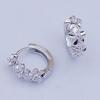 Lady Flower Faux Sweet Rhinestone Huggie Silver Plated Earrings Hoops