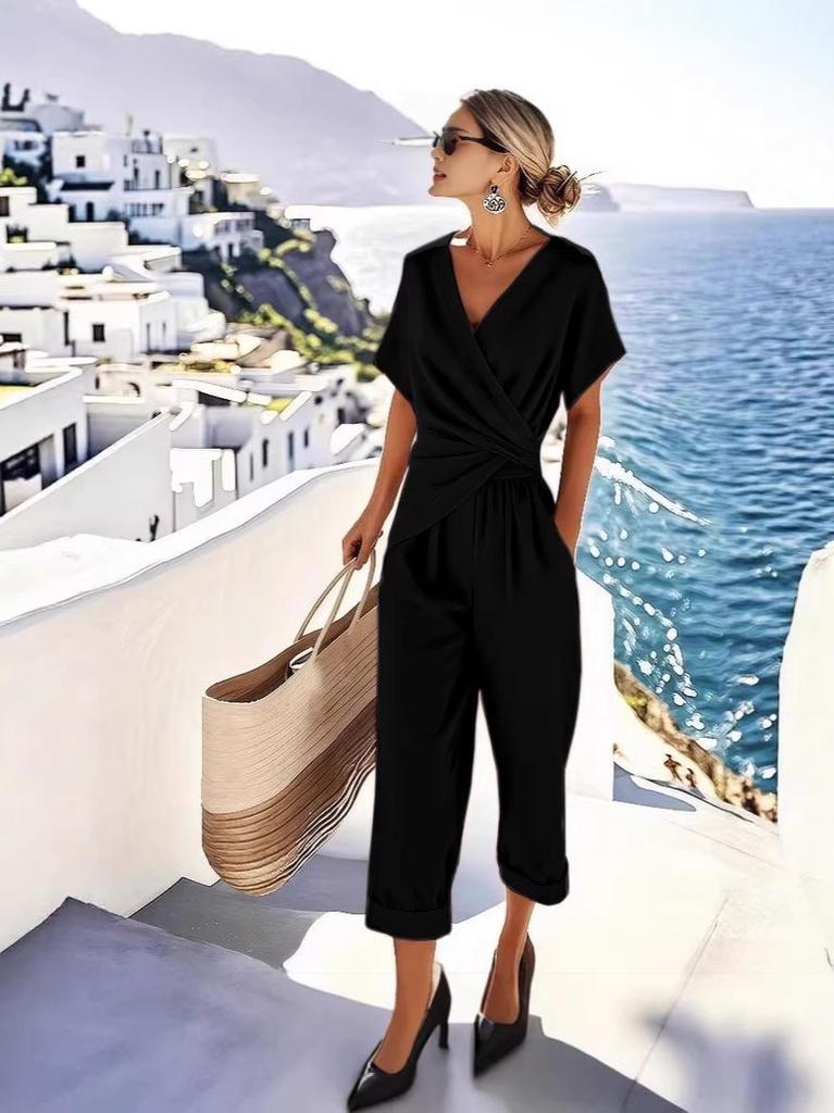 2026 European Summer Elegant Casual Women's Solid Color Irregular Set