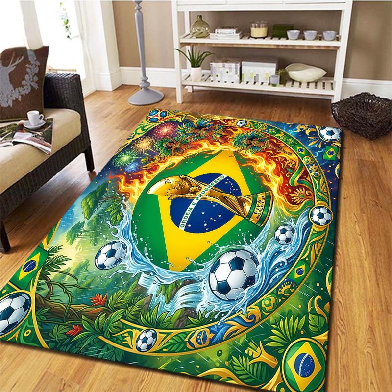 Tapete Quadrado com Padrão de Futebol da Copa do Mundo, Tapete de Área, Tapete para Sala de Estar, Quarto, Sofá, Sala de Brincar, Decoração, Tapete Antiderrapante, Presentes de Feriado e Aniversário