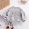 Spring Autumn Baby Girl Sweatshirt With 3D Bow Tie Sweet Stylish Long Sleeve Top