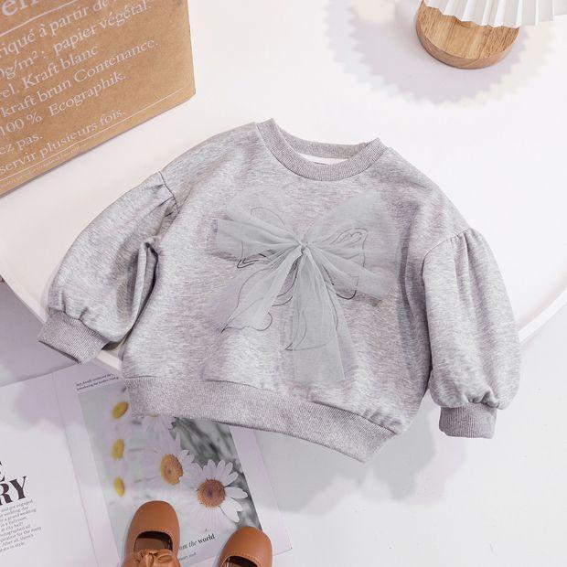Spring Autumn Baby Girl Sweatshirt With 3D Bow Tie Sweet Stylish Long Sleeve Top