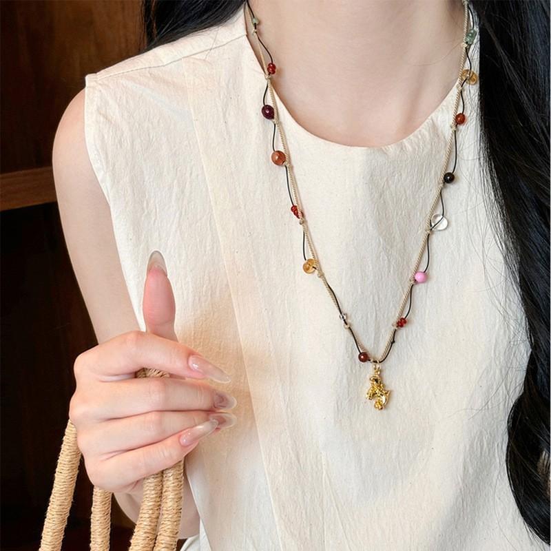 French simple zircon natal year pony pendant necklace accessories women's sweater chain necklace