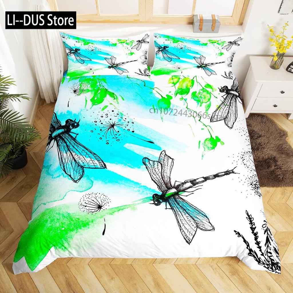 Comforter Colorful Dragonfly Wing Queen Size Bedding Set For Kids Teens Adult Comforter Decoration 3 Pcs Bed Set