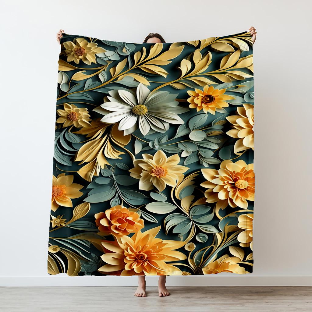 1PC flowers pattern printed blanket suitable for sofas beds offices travel camping chairs warm plush blanket