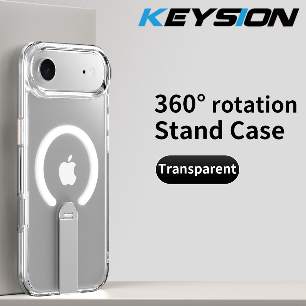 KEYSION 360 Hidden Metal Stand Magnetic Case for Magsafe for iPhone 17 Pro Max Air Transparent Matte Shockproof Phone Back Cover