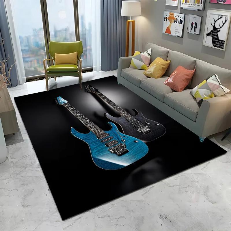 Rock Music Guitar Rug Living Room Bedroom Sofa Decor Classic Electric Carpet Teen Room Anti-slip Floor Mat Non Slip Doormat