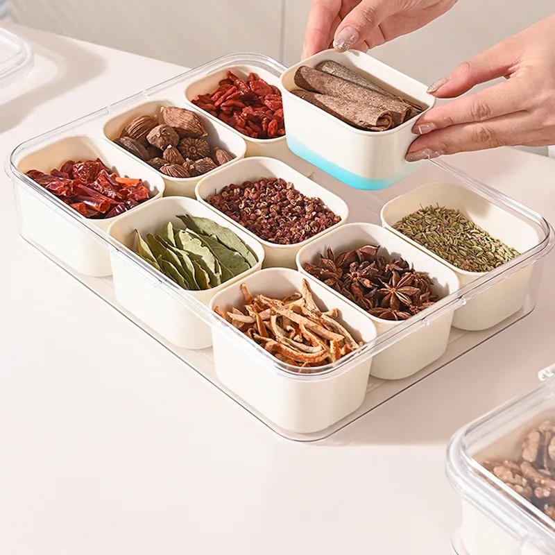 Seasoning Box Kitchen Sealed Spice Storage Box Food Grade Transparent Seasoning Box Refrigerator Fresh-Keeping Box With Handle YLE590