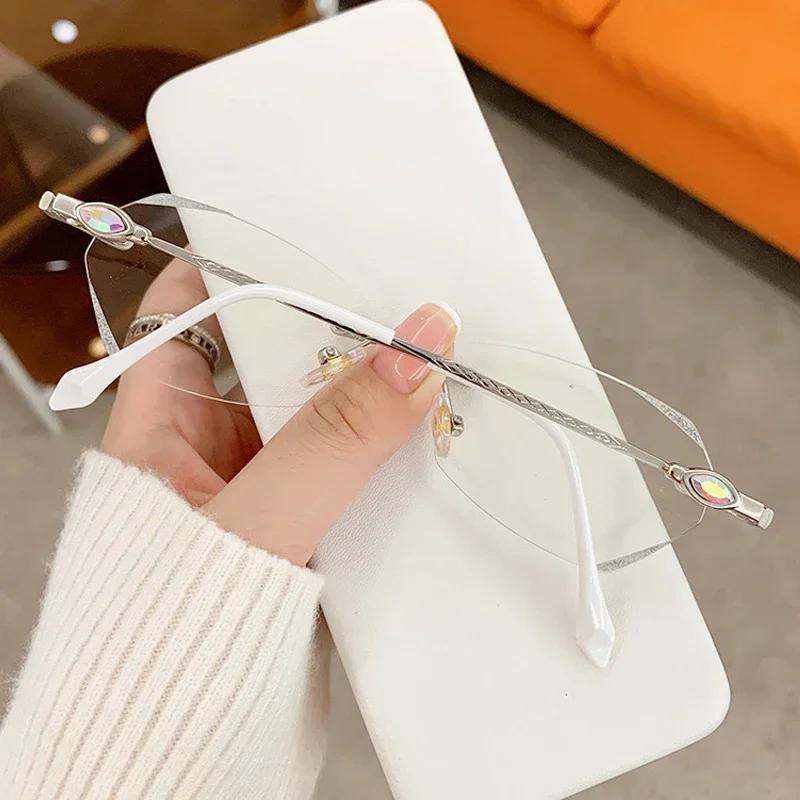 

Elegant Luxury Frameless Women Reading Glasses Hd Blue Light Blocking Fashion Diamond Presbyopia Eyeglasses Men Business Eyewear 4.0