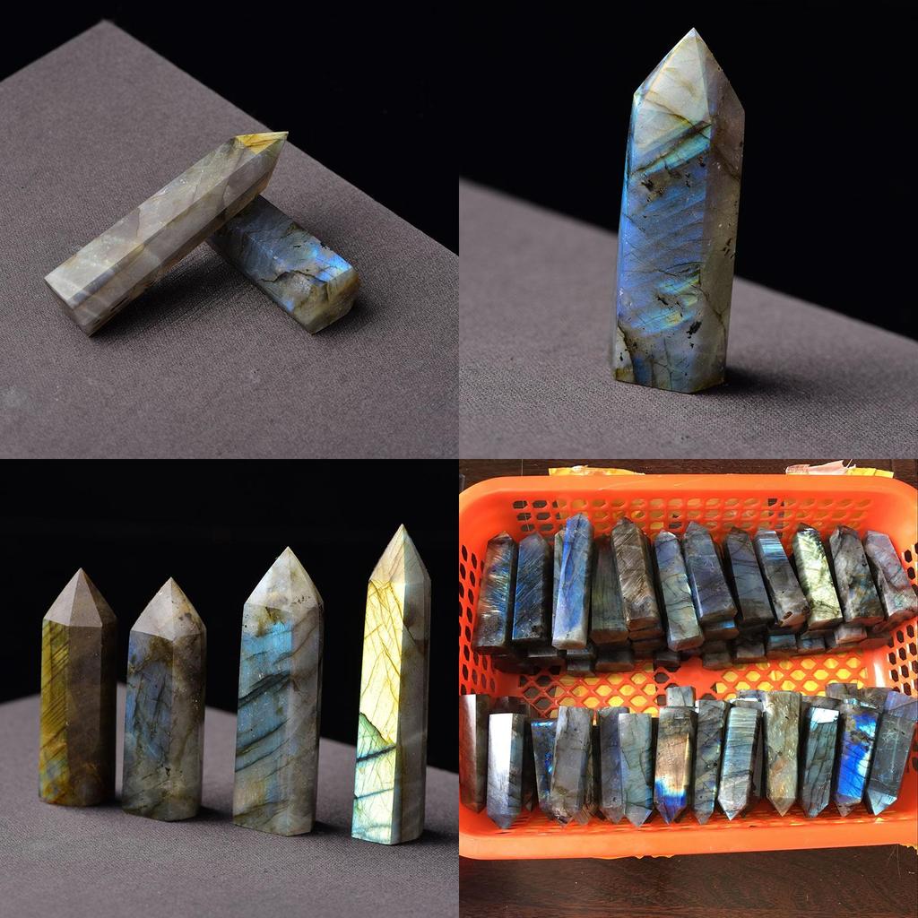 Premium Natural Labradorite Quartz Obelisk Crystal Wand For Unique Healing Decor