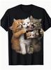 Summer and Womens Cute Cat Hug Pattern T-shirt Funny Cat Print Casual Crew Neck Black T-shirt