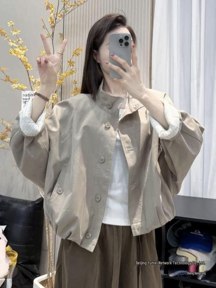 Women's European-Style Stand Collar Trench Coat - 2025 Casual and Loose Fit