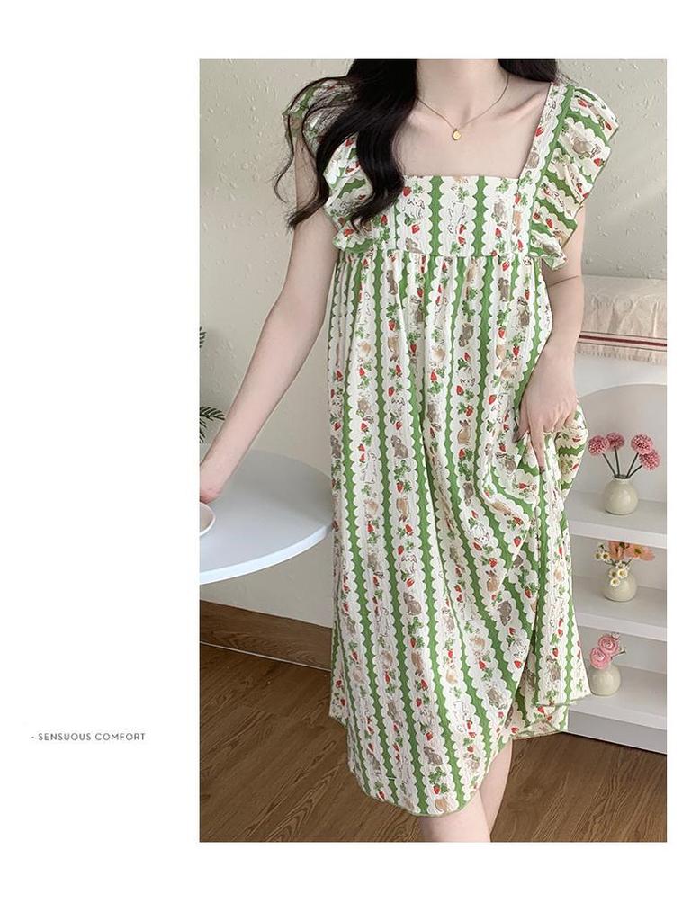 Sommer Damen Pyjama mit niedlichen Trägern & Brustpolstern - Lockeres Nachthemd für Zuhause oder Draußen