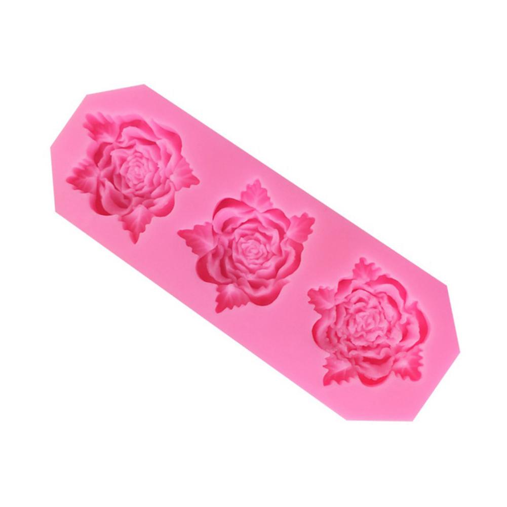 3-Kammer Silikonform Rose Blütenform DIY Schokolade Ton Basteln Form Kuchen Dekoration