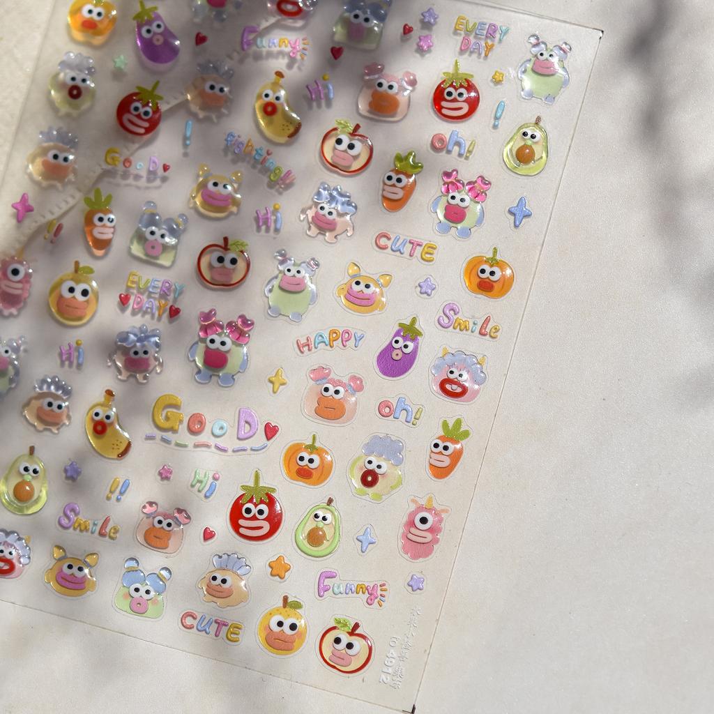 5D Pudding Jelly Dessert Fruit Cherry Pink Claw Print Bowknot Tie Knot Love Heart Stars Nail Art Sticker Adhesive Manicure Decal