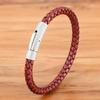 QIKU Fashion Mens Braided Leather Bracelet Black/Brown/Red Stainless Steel Retro Simple Bangle Jewelry Christmas Gift
