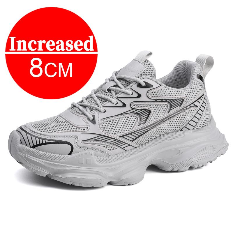 White Sneakers Hidden Heels Heightening Walking Work Shoes For Men 4/6/8CM Summer Casual Sports Breathable Taller Shoes