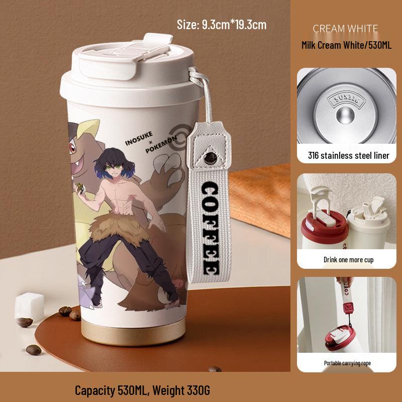 Demon Slayer Agatsuma Zenitsu Nerezový izolovaný hrnek se slámkou