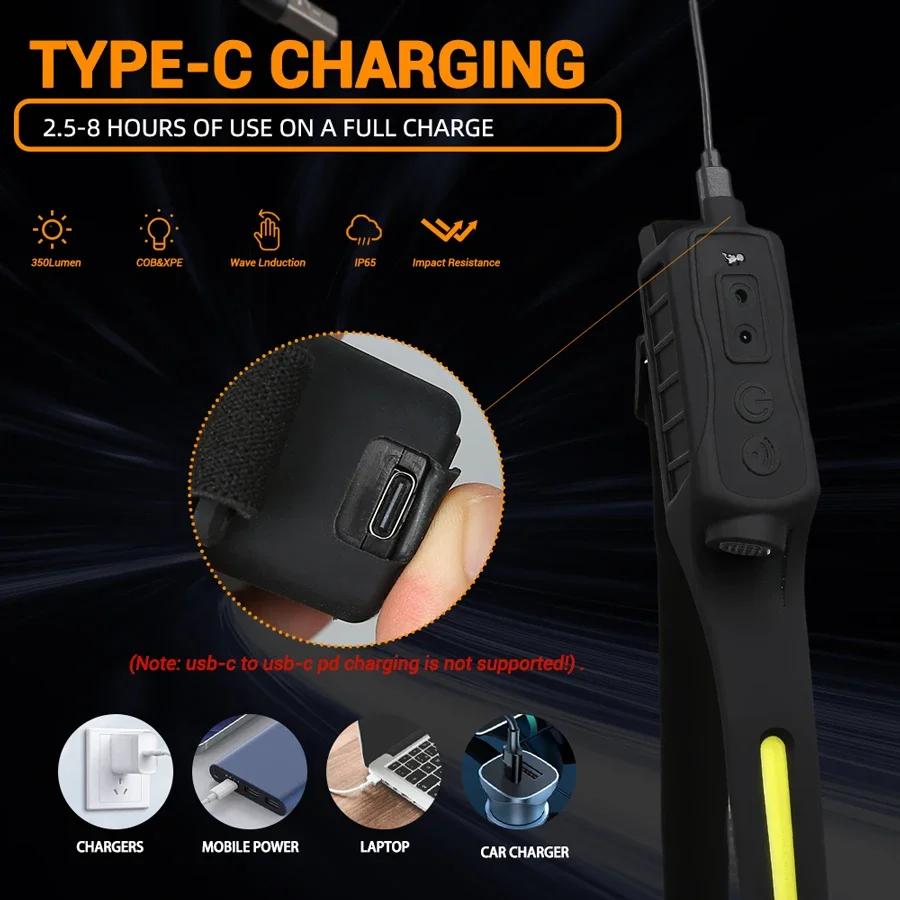 Powerful COB LED Induction Headlamp Built-in Battery USB Rechargeable Head Flashlight Outdoor Camping Fishing Riding Headlight