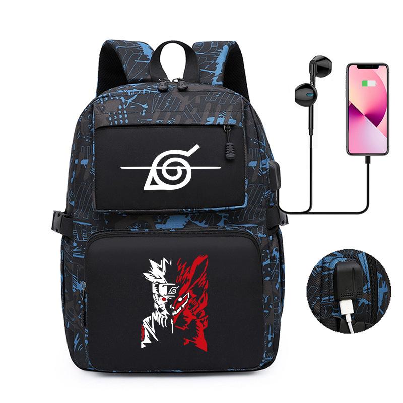Naruto Peripheral Printed Backpack, Large-Capacity Student Schoolbag Usb Computer Bag