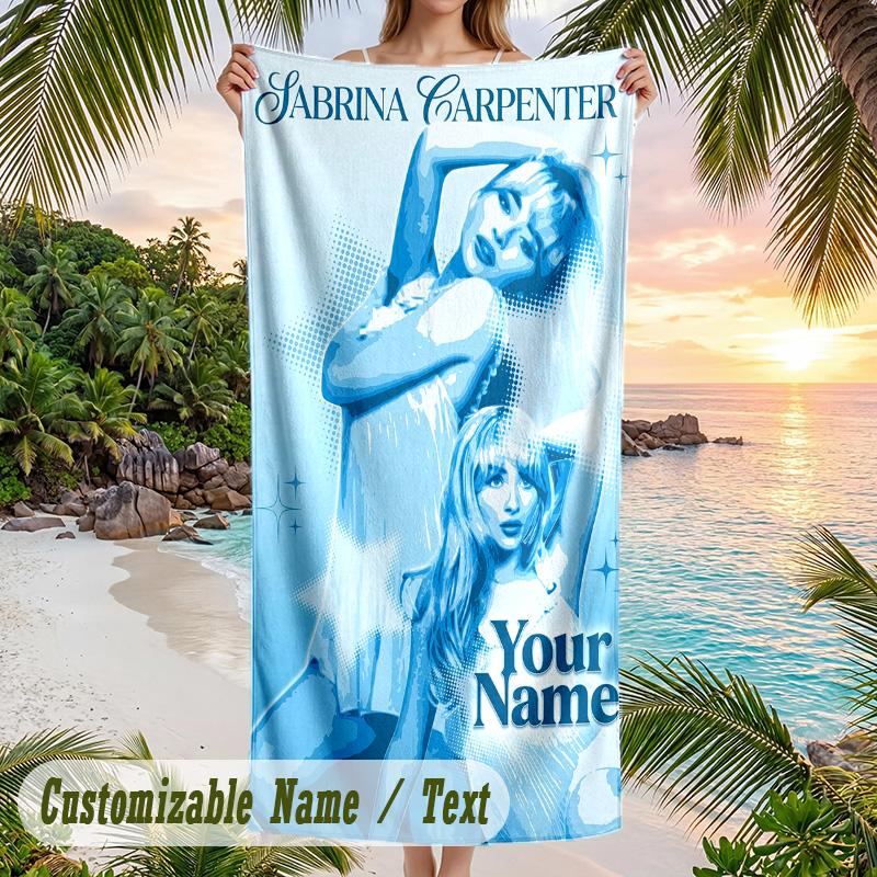 Sabrina Carpenter Beach Towel, Personalized Custom Name Text, Quick Dry Large Absorbent Towel For Beach Pool