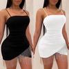 Vestito Bodycon Sexy da Donna Estivo Senza Maniche Party Notte Mini Tubino Elegante Compleanno Frange Spacco Vestiti Corti
