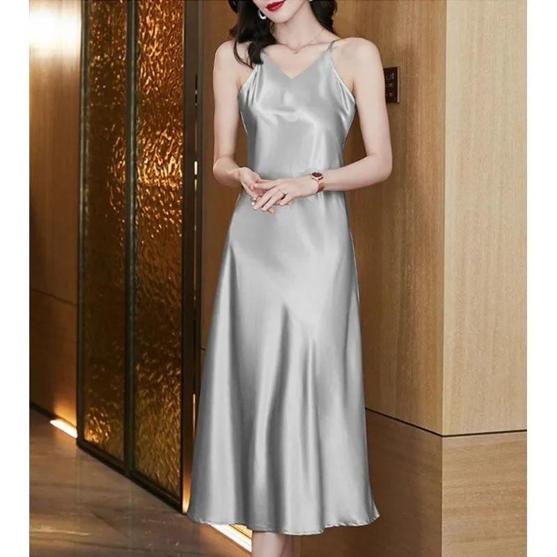 Women's Fashion Summer Spring Solid Color Print Sleeveless V-Neck High Waist Casual Dresses