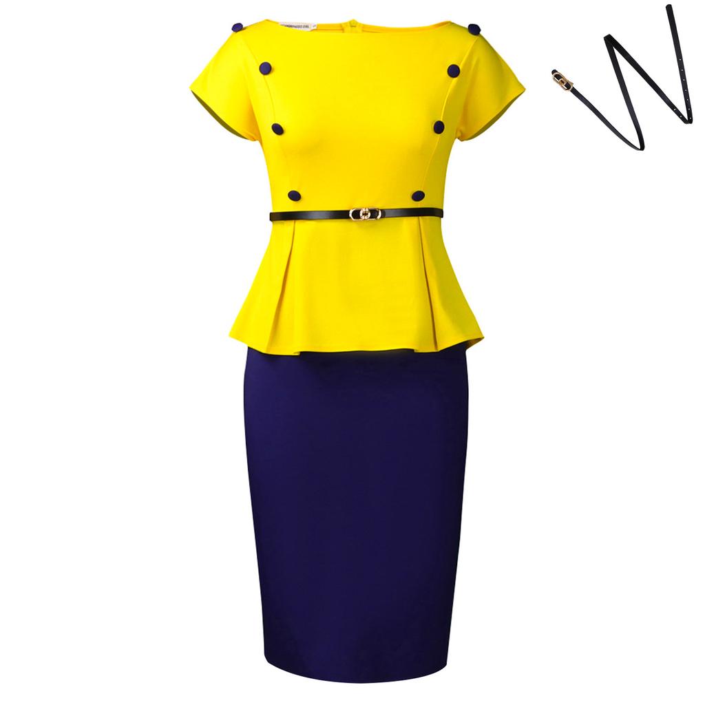 Women's Two-Tone Sleeveless Mock Two-Piece Button Detail Bodycon Midi Dress