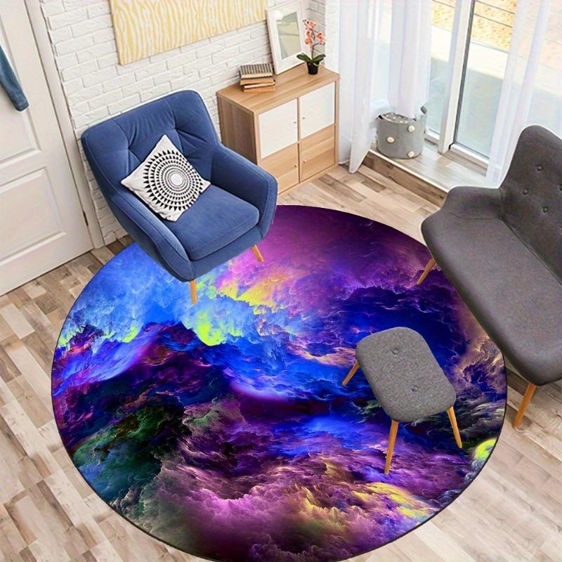 Abstract Cloud Sky Purple Blue Round Rug Flannel Dreamy Landscape Carpet Living Room Floor Mat Artist Studio Decor Relaxation