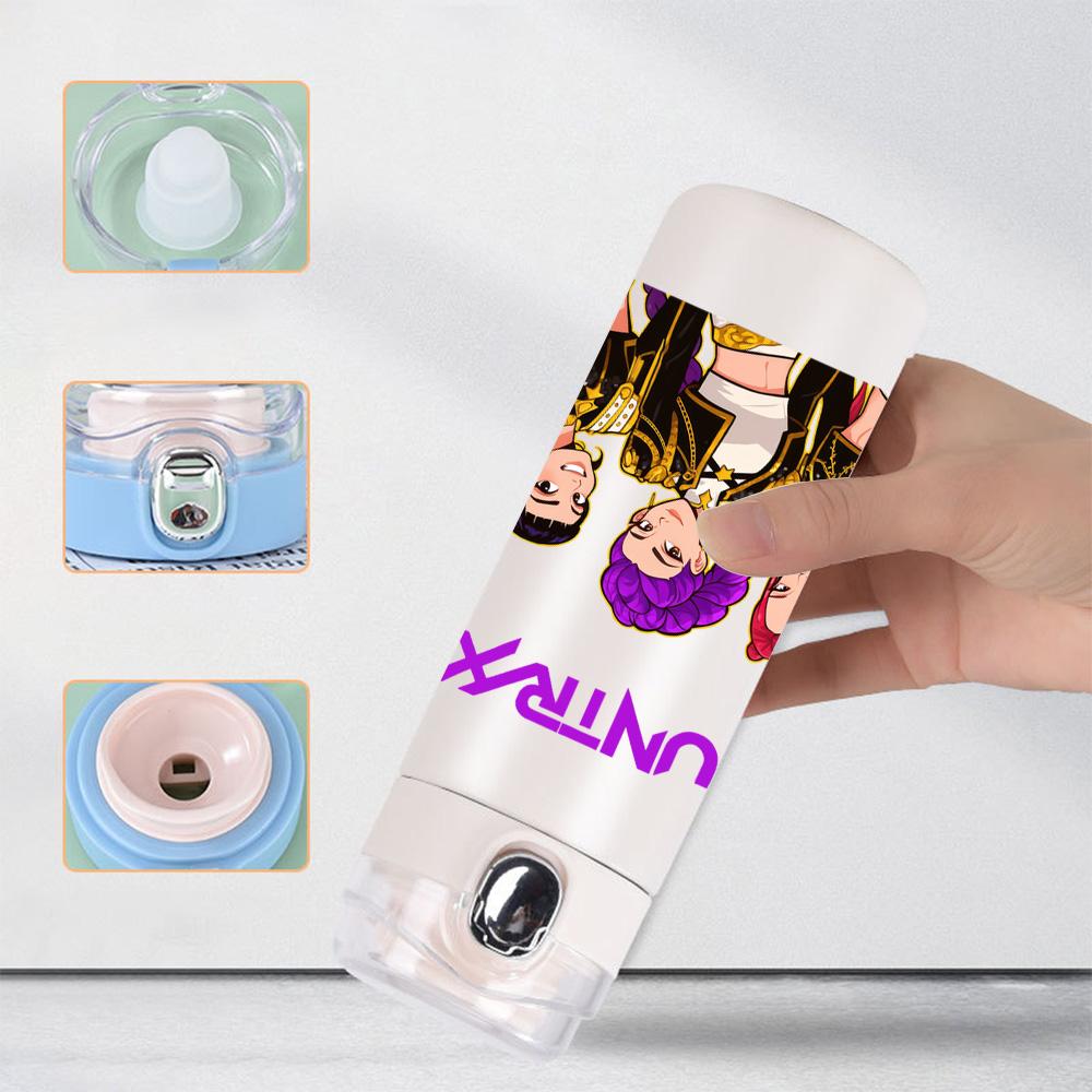 Anime K-Pop Demon Hunters Printed 400Ml Water Bottle Thermos Cup Portable Stainless Steel Leak Proof Camping Water Cup Kid Gift