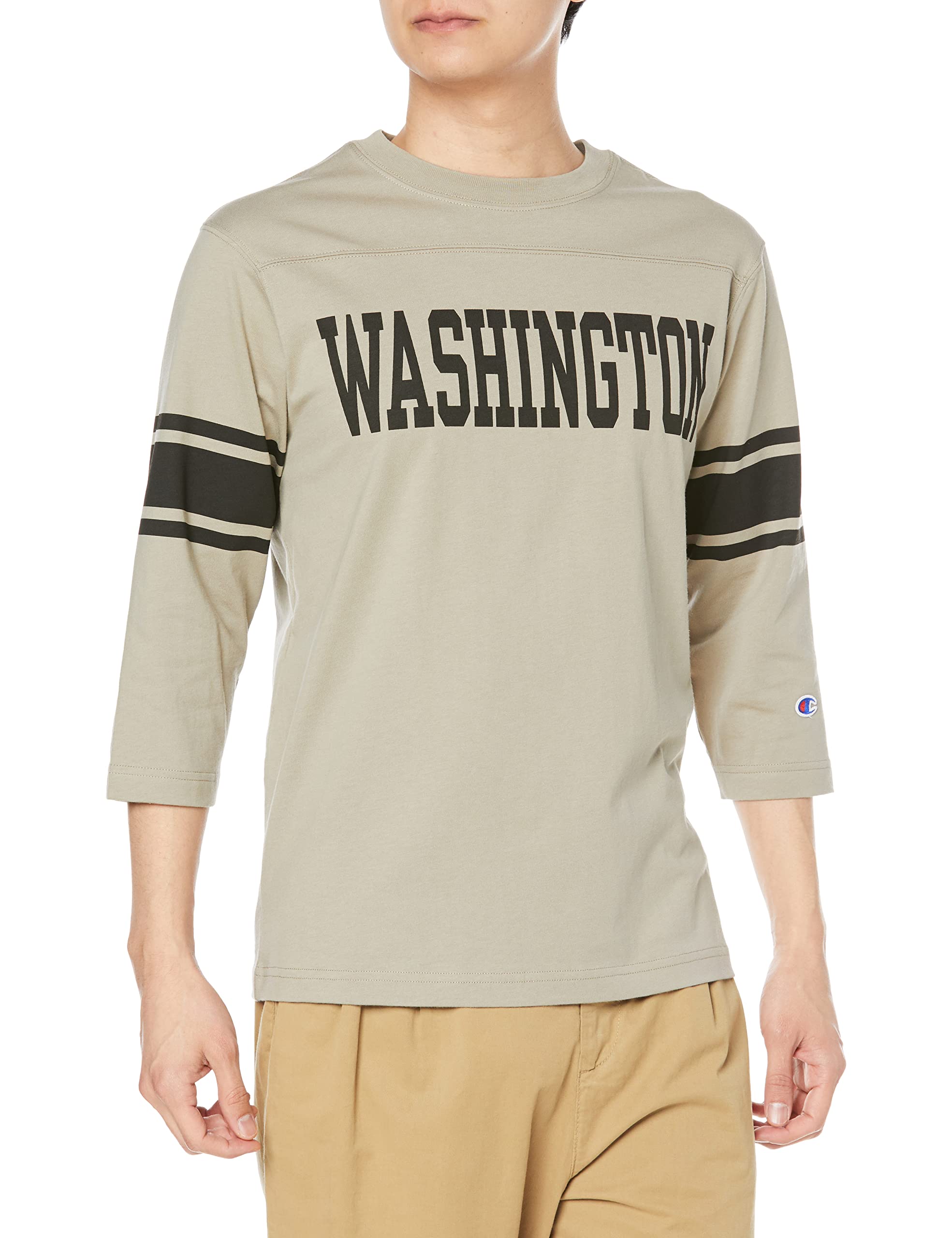 

Champion Базовая футболка с рукавом 3/4 и графикой американского футбола, вываренная, размер мужской XL, песочный, 100% хлопок, сделано, футболка, принт, отделка, C3-X415 песочный