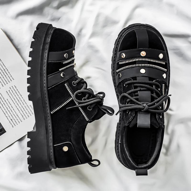 

Black Rivet Tooling Shoes for Men s British Trendy Cool Fashion Casual Derby Shoes Genuine Leather Thick Soled Heightening Shoes 44 чёрный