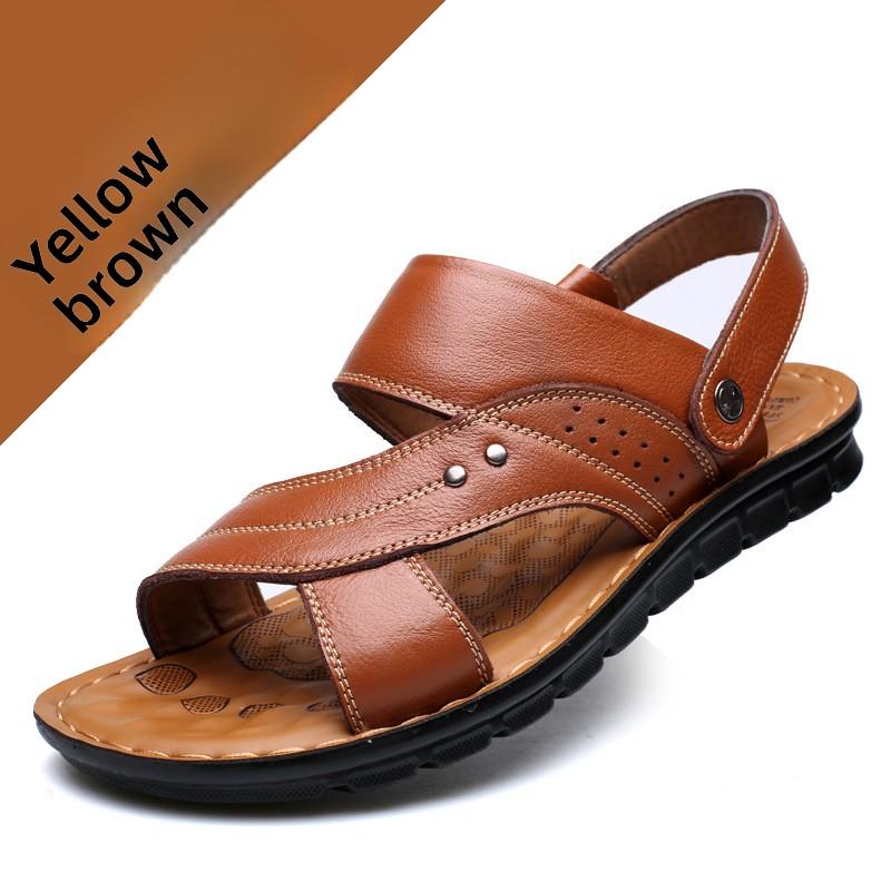 Summer Men Sandals Genuine Leather Beach Shoes Casual Fashion Slides