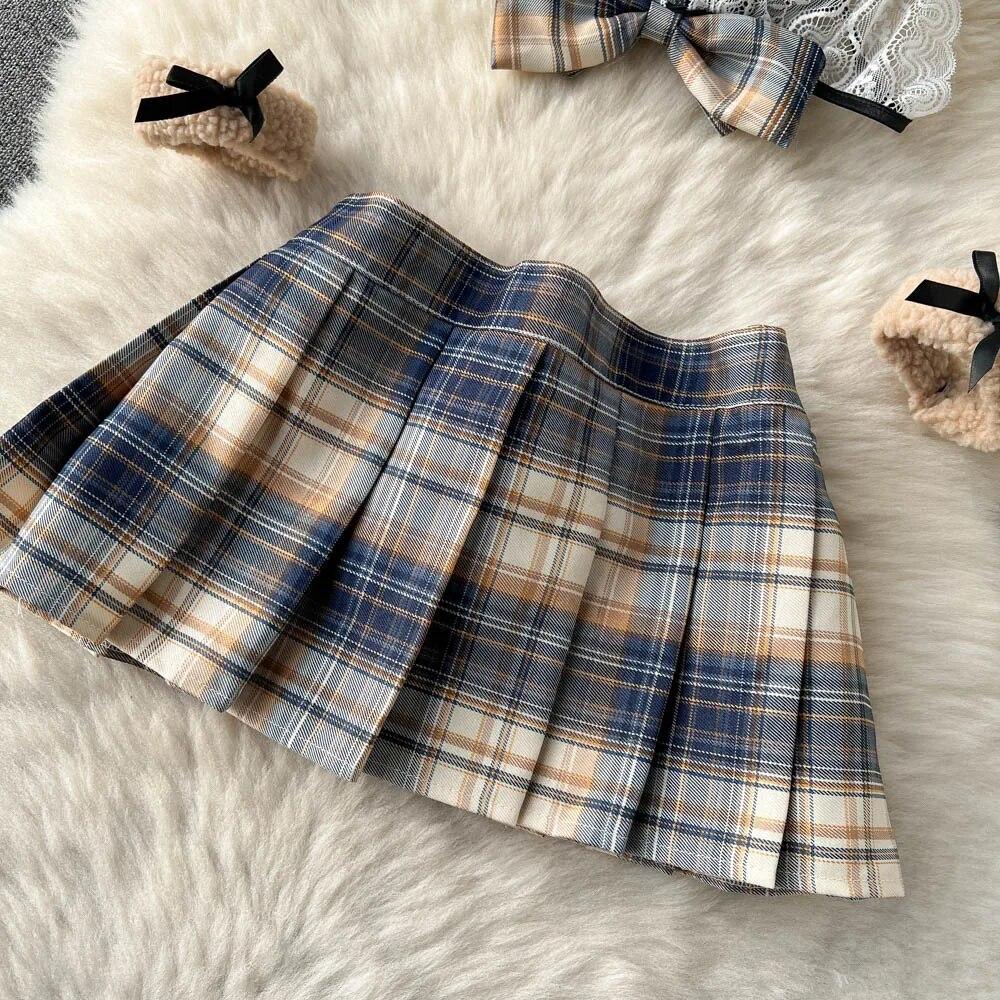 Sexy Plaid Japan Style Erotic Sets Women Pleated Short Skirt + Bow Strapless Lace Camis Female Sweet JK Uniform Lingerie Suits 2024