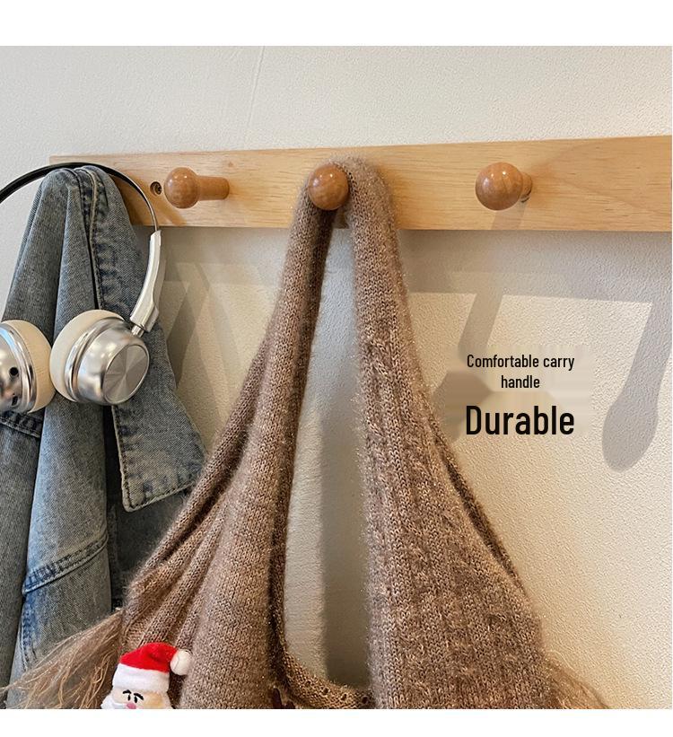 Korean Style Cute Cartoon Winter Yarn Shoulder Bag with Tassels - Versatile Large Capacity Tote