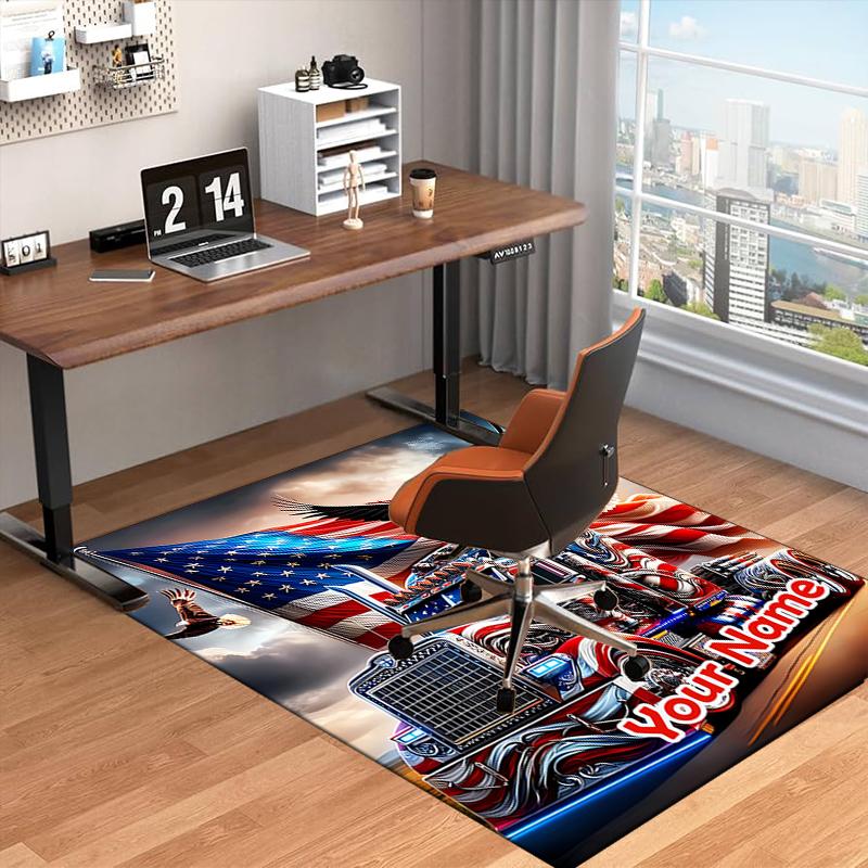 1PC Custom Name American Truck Freedom Theme Floor Mat Ideal for Living Room, Game Rooms, Office, Bedroom,Floor Mat Playful Design