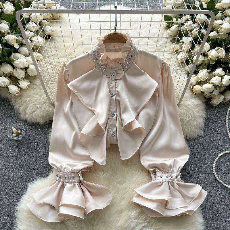 Younger Retro Women's Clothing Slim Looking Fancy Beaded Shirt