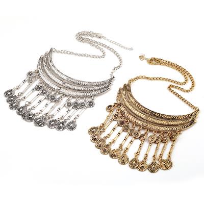 Übertriebene Retro Multi-Ketten Tropfenförmige Lange Quaste Damen Kurzes Halsband Münzen Choker